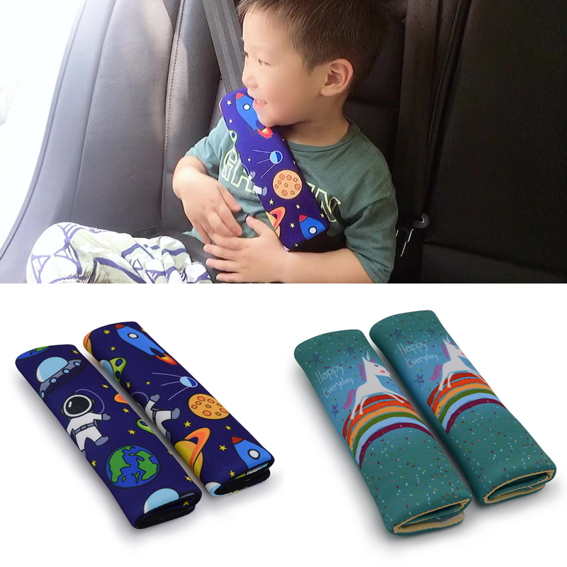 Infant Car Seat Cover - แผ่นรองสายคาดเข็มขัดนิรภัยรถยนต์น่ารัก 2 ชิ้น ปลอกหุ้มสายคาดไหล่สำหรับเด็ก ป้องกันการเสียดสี รองรับน้ำหนัก